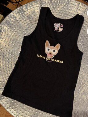 Itty Bitty Kitty black tank top 'I LEAVE TEETH MARKS’